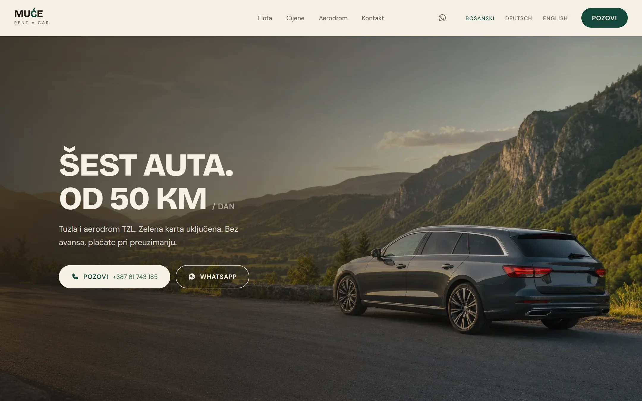Muće rent a car: naslovna stranica na laptopu